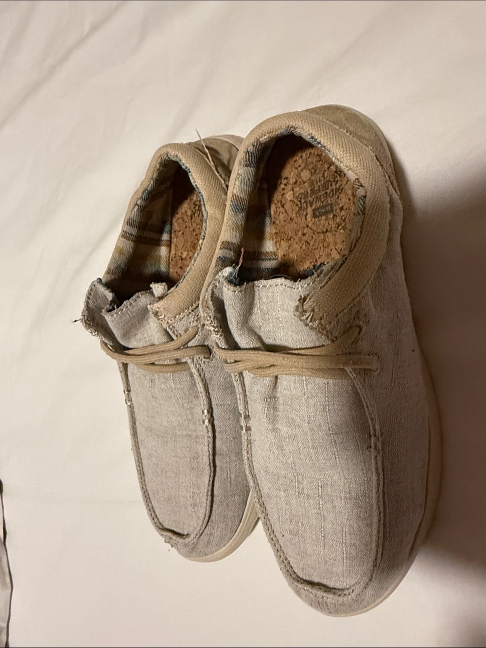 Sanuk Women's Natural Linen Slip-On Loafers size 9 light bluish-gray color khaki